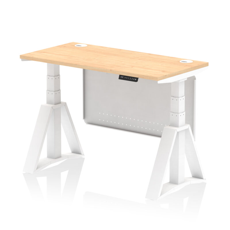 Breeze Height Adjustable Slimline Desk With Cable Ports With Steel Modesty Panel With Piste Foot - Image 33