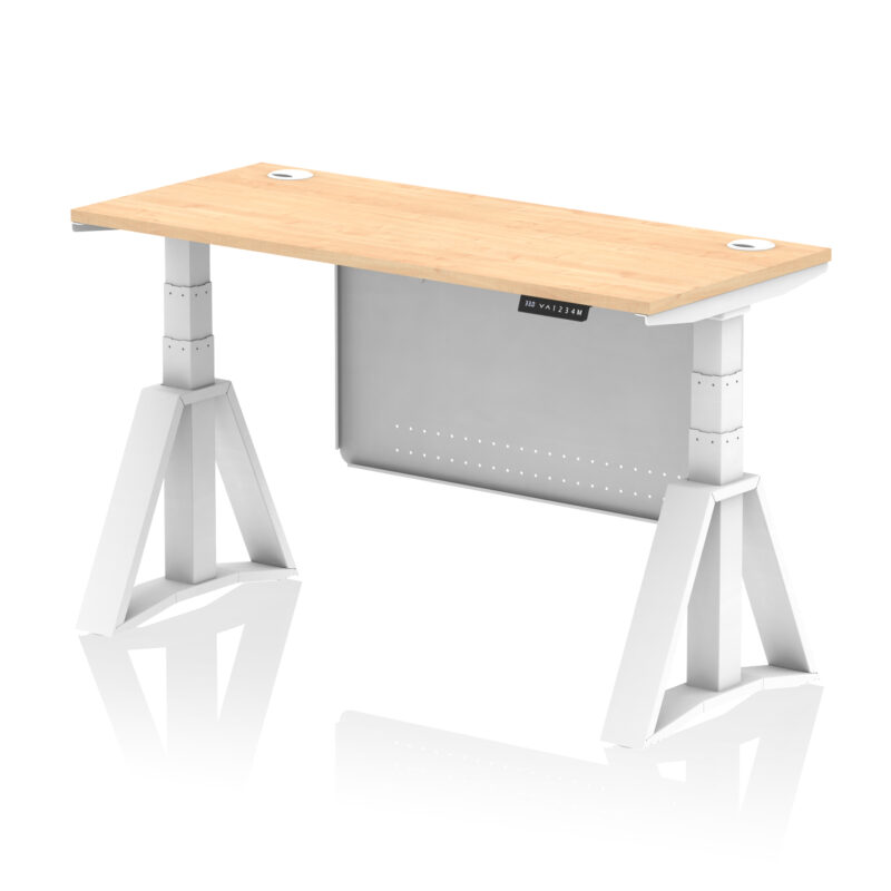 Breeze Height Adjustable Slimline Desk With Cable Ports With Steel Modesty Panel With Piste Foot - Image 34