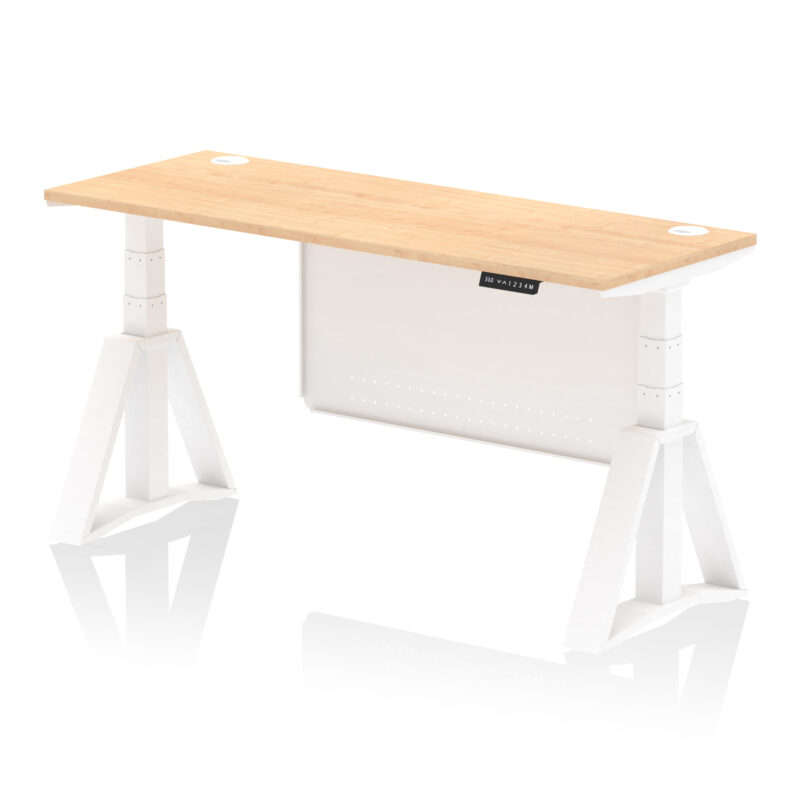 Breeze Height Adjustable Slimline Desk With Cable Ports With Steel Modesty Panel With Piste Foot - Image 35
