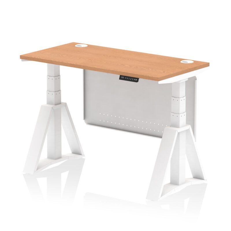 Breeze Height Adjustable Slimline Desk With Cable Ports With Steel Modesty Panel With Piste Foot - Image 37