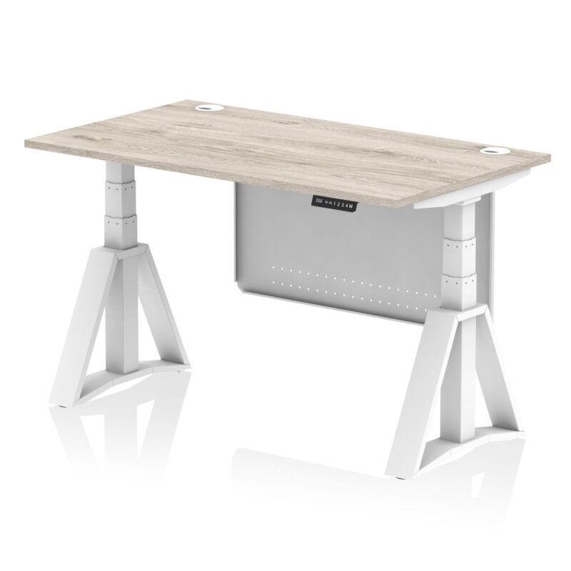 Breeze Height Adjustable Desk With Cable Ports With Steel Modesty Panel With Piste Foot - Image 44