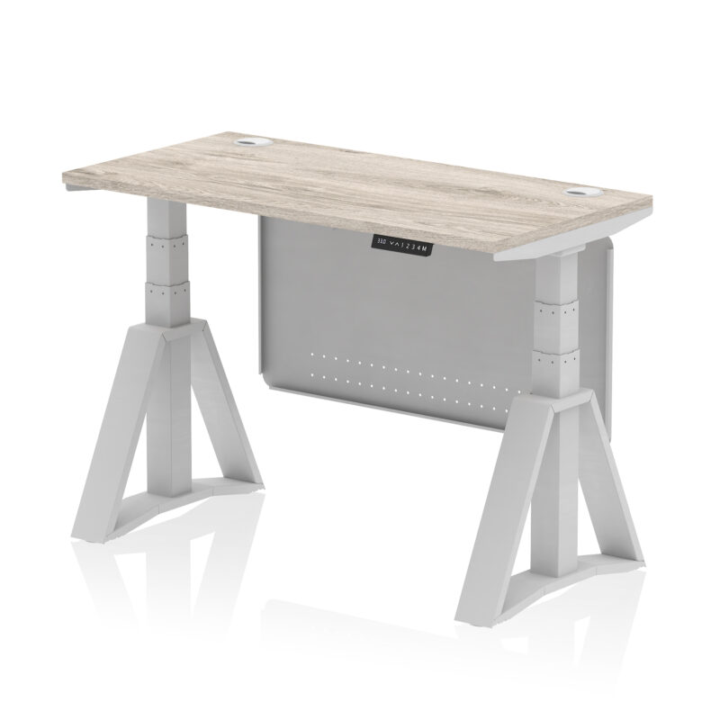 Breeze Height Adjustable Slimline Desk With Cable Ports With Steel Modesty Panel With Piste Foot - Image 41