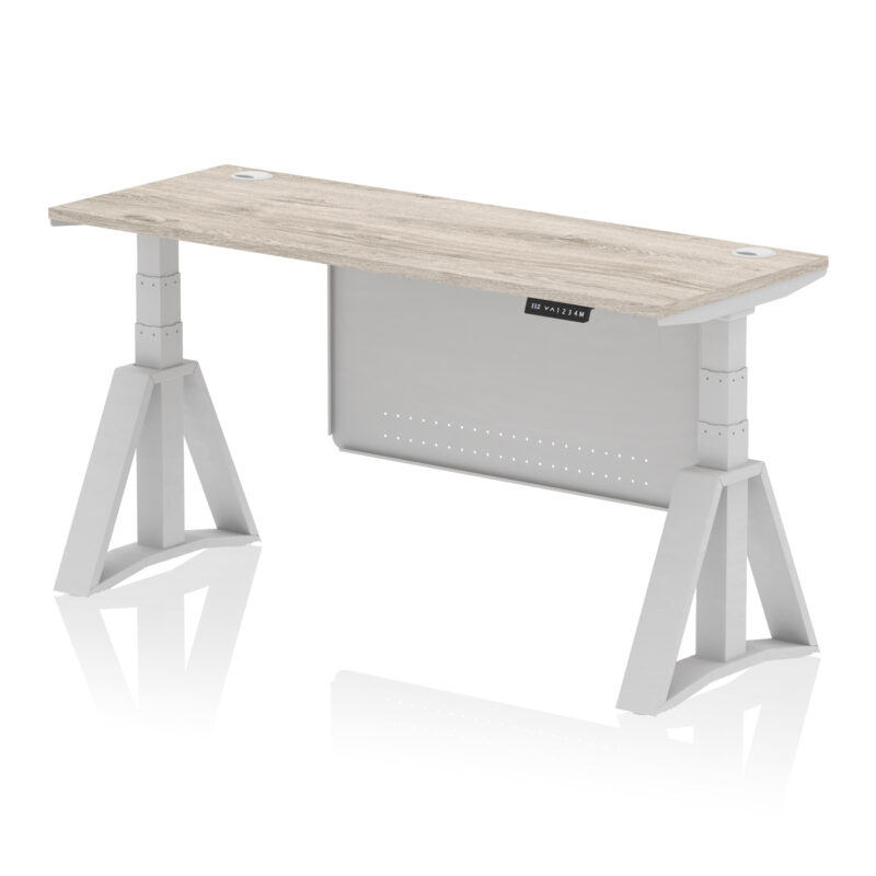 Breeze Height Adjustable Slimline Desk With Cable Ports With Steel Modesty Panel With Piste Foot - Image 43