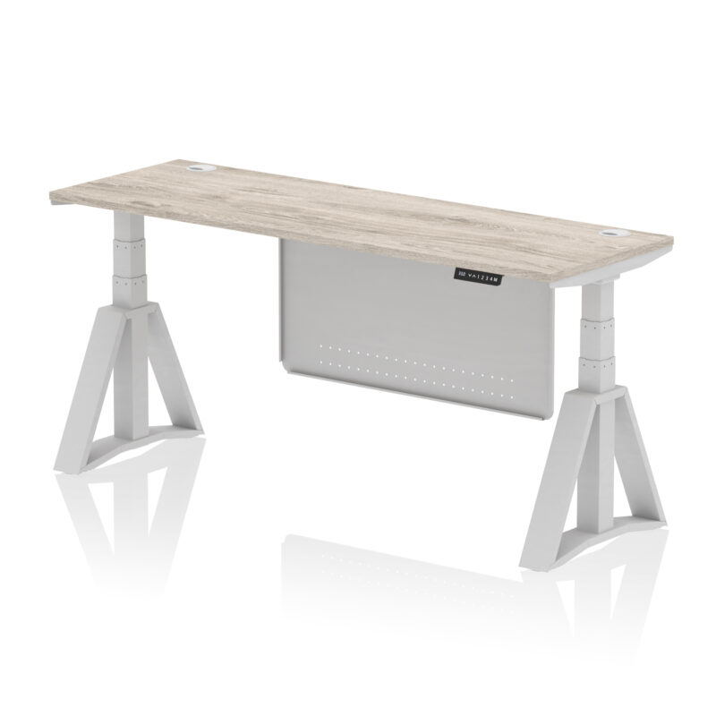 Breeze Height Adjustable Slimline Desk With Cable Ports With Steel Modesty Panel With Piste Foot - Image 44