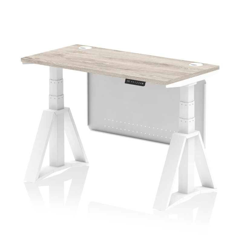 Breeze Height Adjustable Slimline Desk With Cable Ports With Steel Modesty Panel With Piste Foot - Image 45