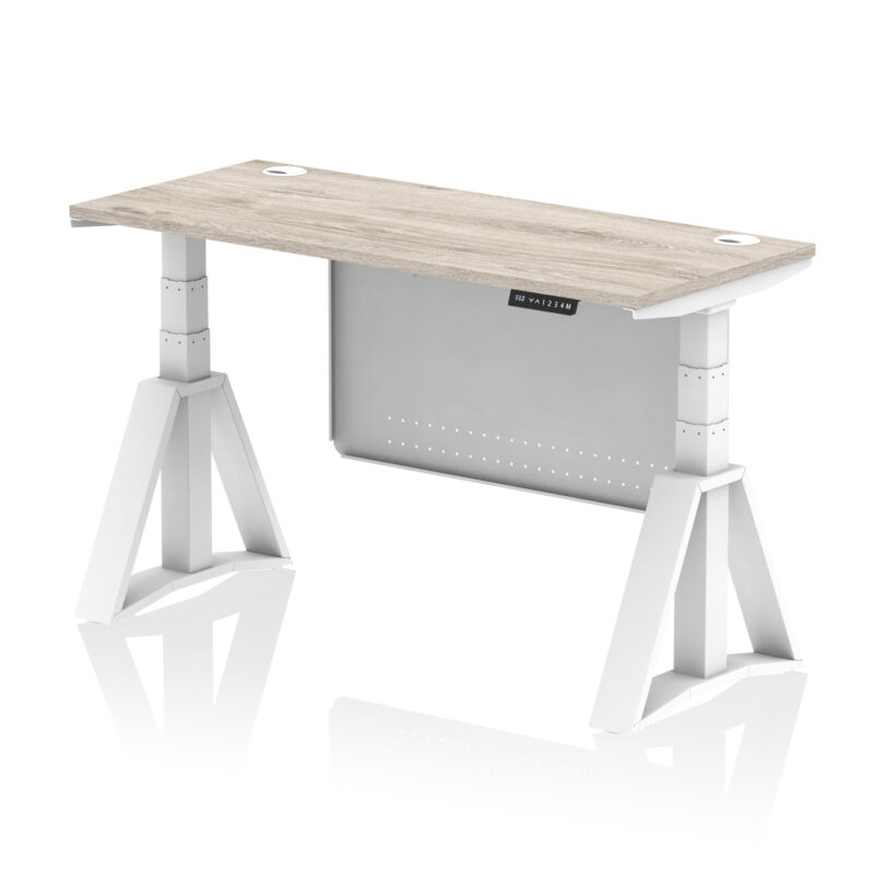 Breeze Height Adjustable Slimline Desk With Cable Ports With Steel Modesty Panel With Piste Foot - Image 46