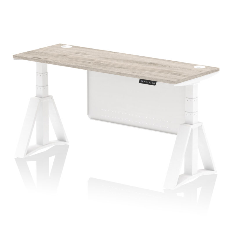 Breeze Height Adjustable Slimline Desk With Cable Ports With Steel Modesty Panel With Piste Foot - Image 47
