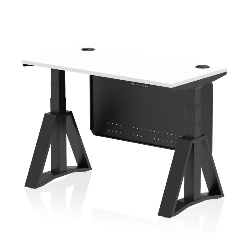 Breeze Height Adjustable Slimline Desk With Cable Ports With Steel Modesty Panel With Piste Foot - Image 57