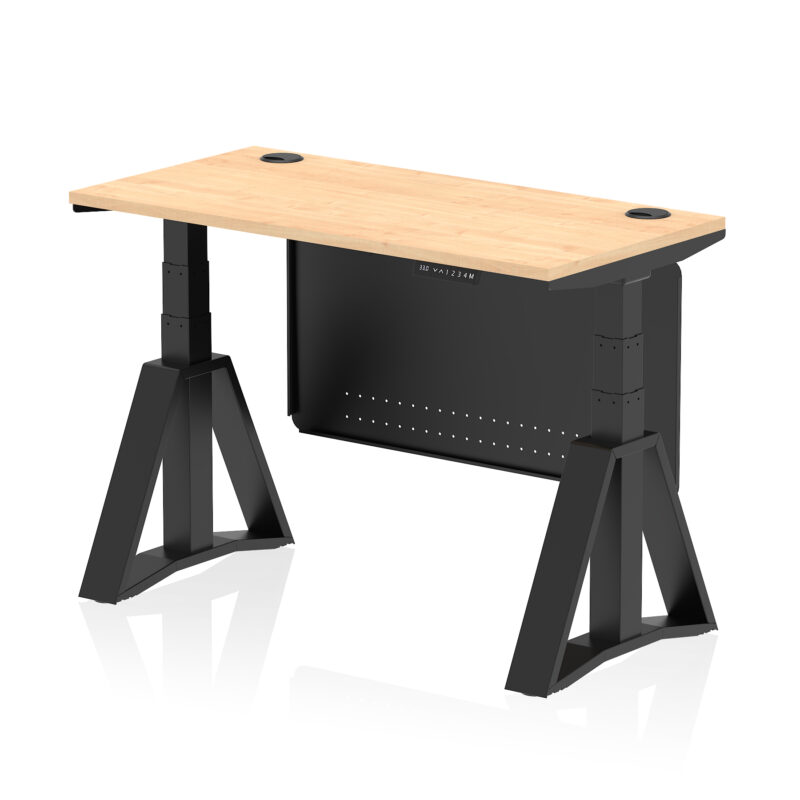 Breeze Height Adjustable Slimline Desk With Cable Ports With Steel Modesty Panel With Piste Foot - Image 61