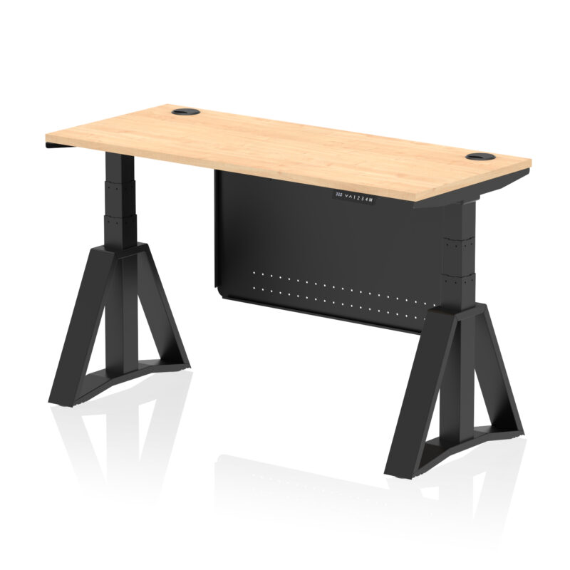 Breeze Height Adjustable Slimline Desk With Cable Ports With Steel Modesty Panel With Piste Foot - Image 62