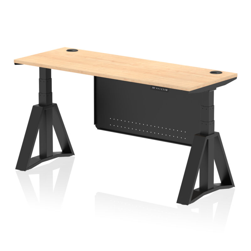Breeze Height Adjustable Slimline Desk With Cable Ports With Steel Modesty Panel With Piste Foot - Image 63