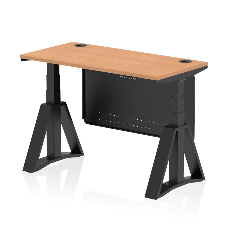 Breeze Height Adjustable Slimline Desk With Cable Ports With Steel Modesty Panel With Piste Foot - Image 65