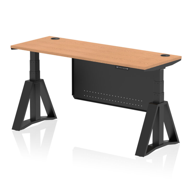 Breeze Height Adjustable Slimline Desk With Cable Ports With Steel Modesty Panel With Piste Foot - Image 67