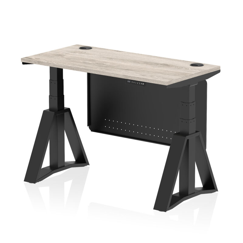 Breeze Height Adjustable Slimline Desk With Cable Ports With Steel Modesty Panel With Piste Foot - Image 69