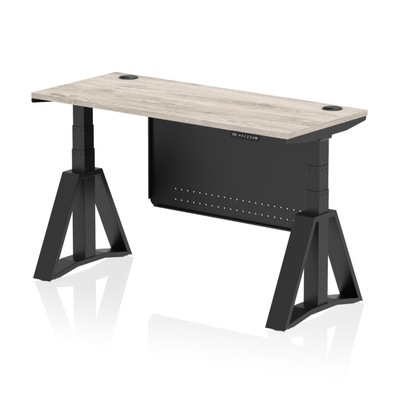 Breeze Height Adjustable Slimline Desk With Cable Ports With Steel Modesty Panel With Piste Foot - Image 70