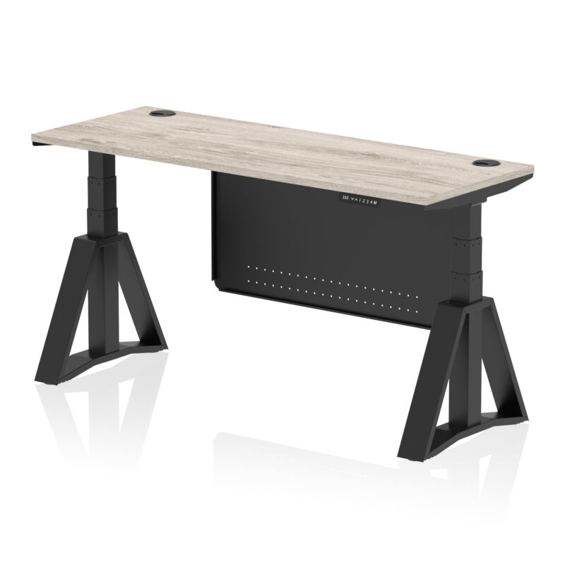 Breeze Height Adjustable Slimline Desk With Cable Ports With Steel Modesty Panel With Piste Foot - Image 71