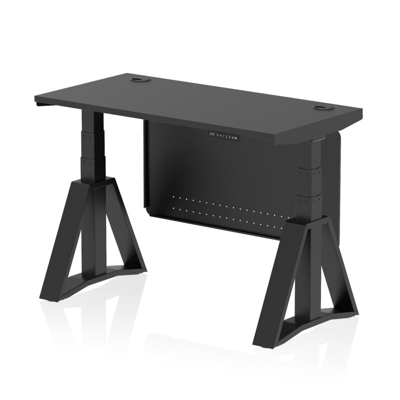 Breeze Height Adjustable Slimline Desk With Cable Ports With Steel Modesty Panel With Piste Foot - Image 73