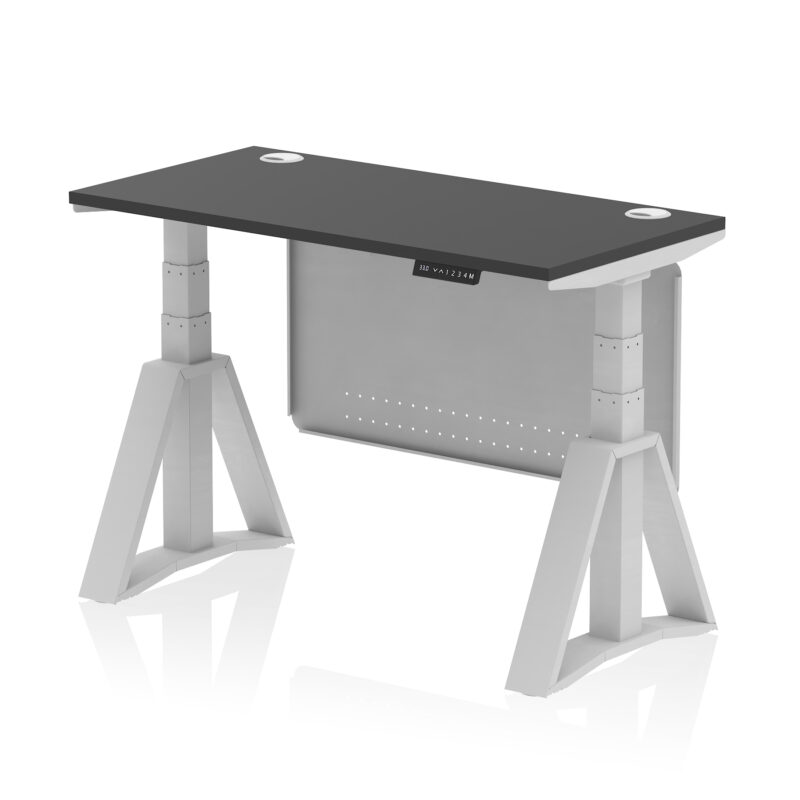 Breeze Height Adjustable Slimline Desk With Cable Ports With Steel Modesty Panel With Piste Foot - Image 74