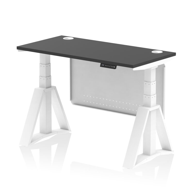 Breeze Height Adjustable Slimline Desk With Cable Ports With Steel Modesty Panel With Piste Foot - Image 75