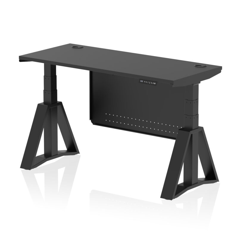 Breeze Height Adjustable Slimline Desk With Cable Ports With Steel Modesty Panel With Piste Foot - Image 76