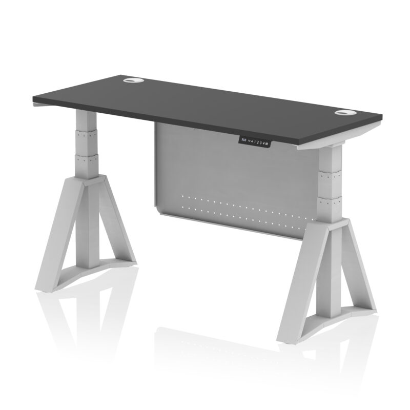 Breeze Height Adjustable Slimline Desk With Cable Ports With Steel Modesty Panel With Piste Foot - Image 77