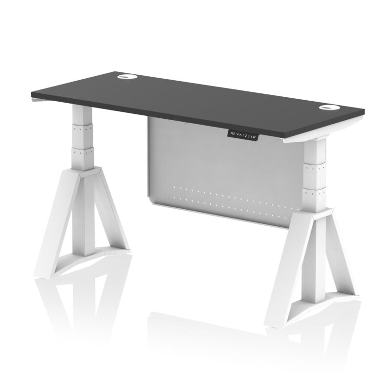 Breeze Height Adjustable Slimline Desk With Cable Ports With Steel Modesty Panel With Piste Foot - Image 78