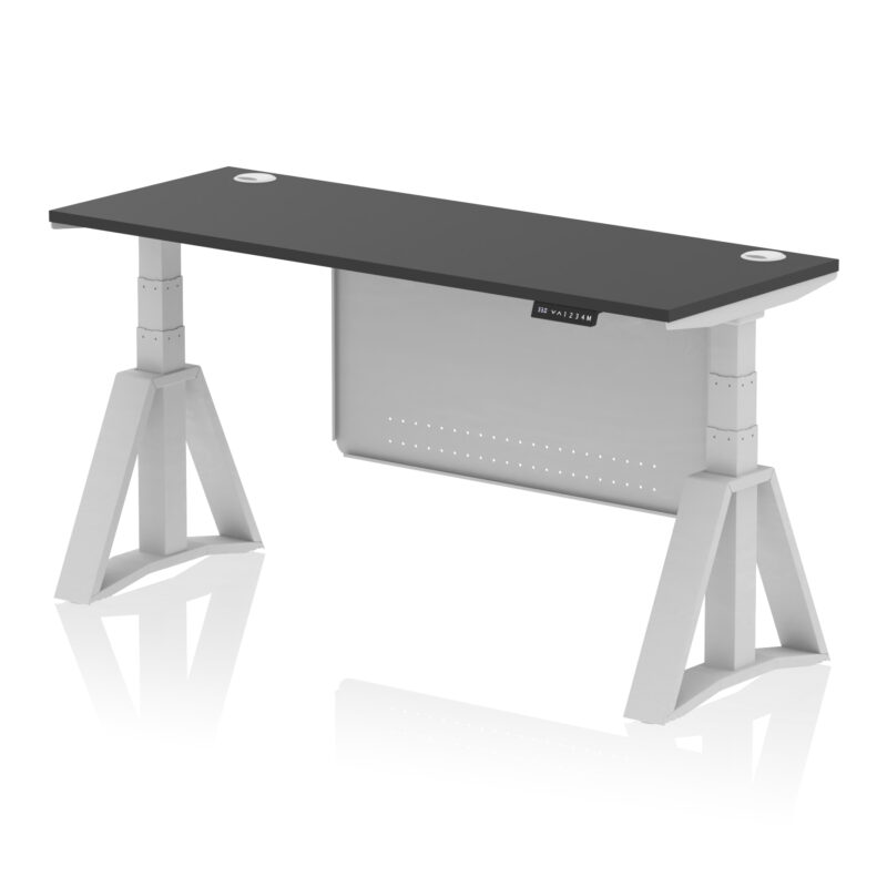 Breeze Height Adjustable Slimline Desk With Cable Ports With Steel Modesty Panel With Piste Foot - Image 80