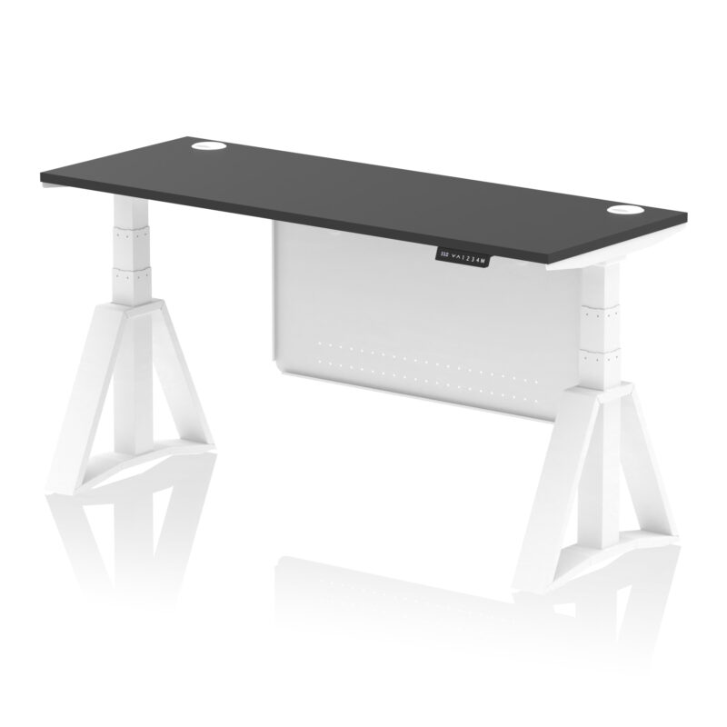 Breeze Height Adjustable Slimline Desk With Cable Ports With Steel Modesty Panel With Piste Foot - Image 81