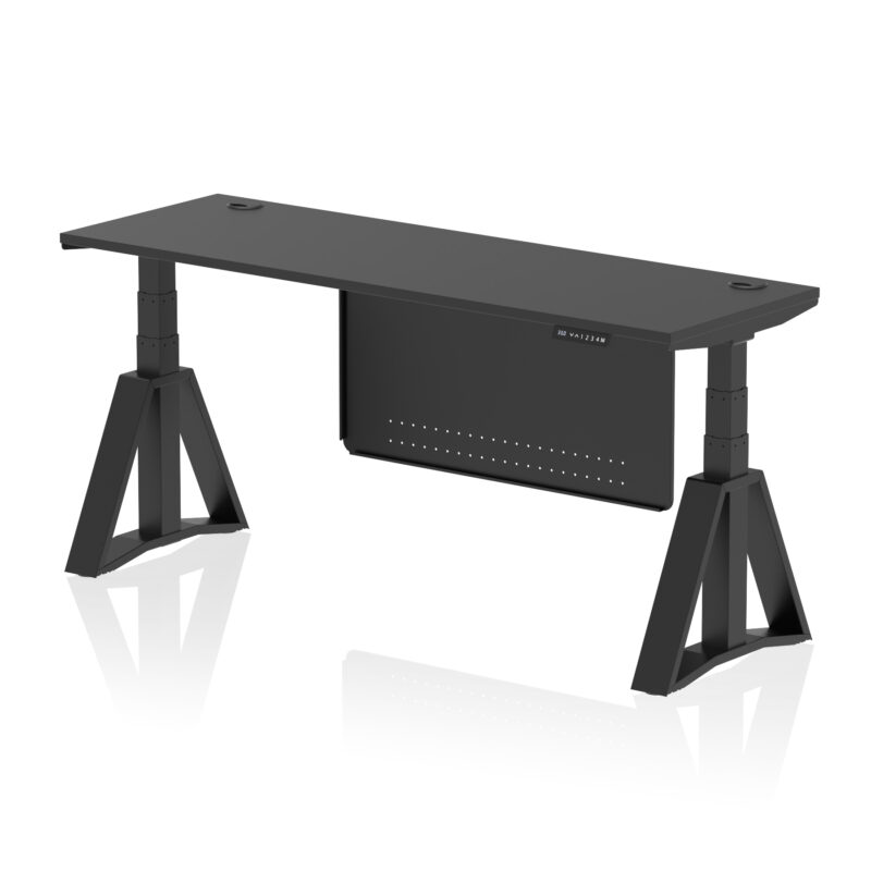 Breeze Height Adjustable Slimline Desk With Cable Ports With Steel Modesty Panel With Piste Foot - Image 82