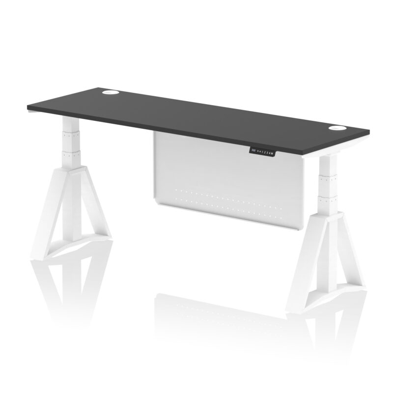 Breeze Height Adjustable Slimline Desk With Cable Ports With Steel Modesty Panel With Piste Foot - Image 84