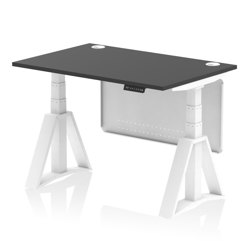 Breeze Height Adjustable Desk With Cable Ports With Steel Modesty Panel With Piste Foot - Image 75