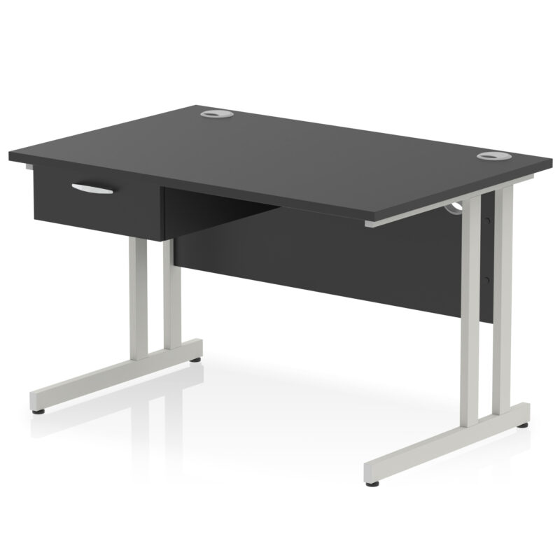 Surge Cantilever Straight Desk Silver Frame With Single One Drawer Fixed Pedestal - Image 2