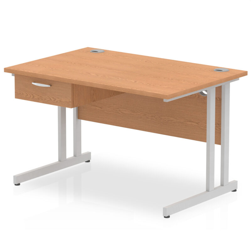 Surge Cantilever Straight Desk Silver Frame With Single One Drawer Fixed Pedestal - Image 5