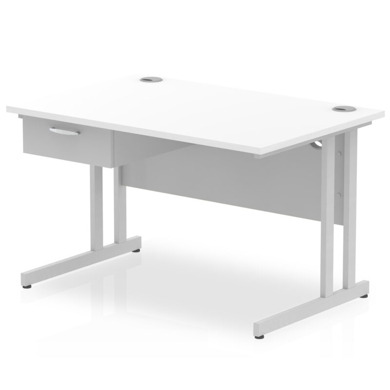 Surge Cantilever Straight Desk Silver Frame With Single One Drawer Fixed Pedestal - Image 6