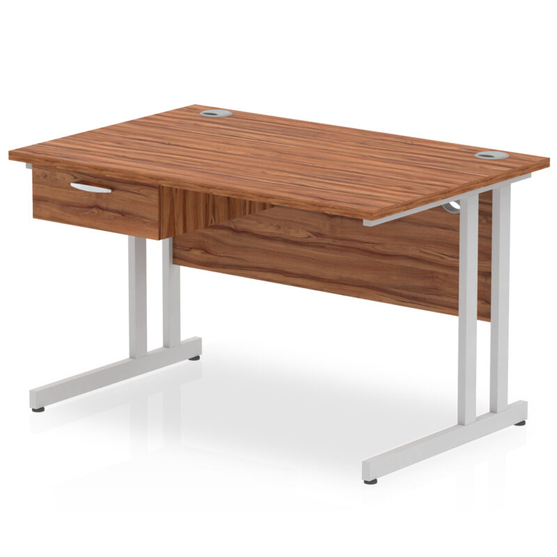 Surge Cantilever Straight Desk Silver Frame With Single One Drawer Fixed Pedestal - Image 7