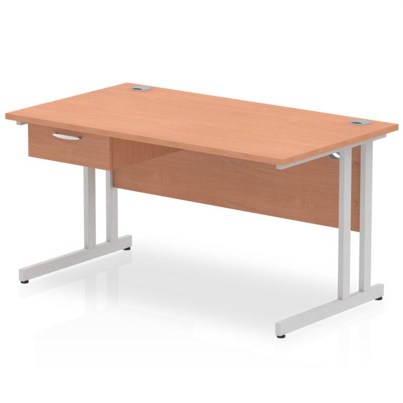 Surge Cantilever Straight Desk Silver Frame With Single One Drawer Fixed Pedestal - Image 8