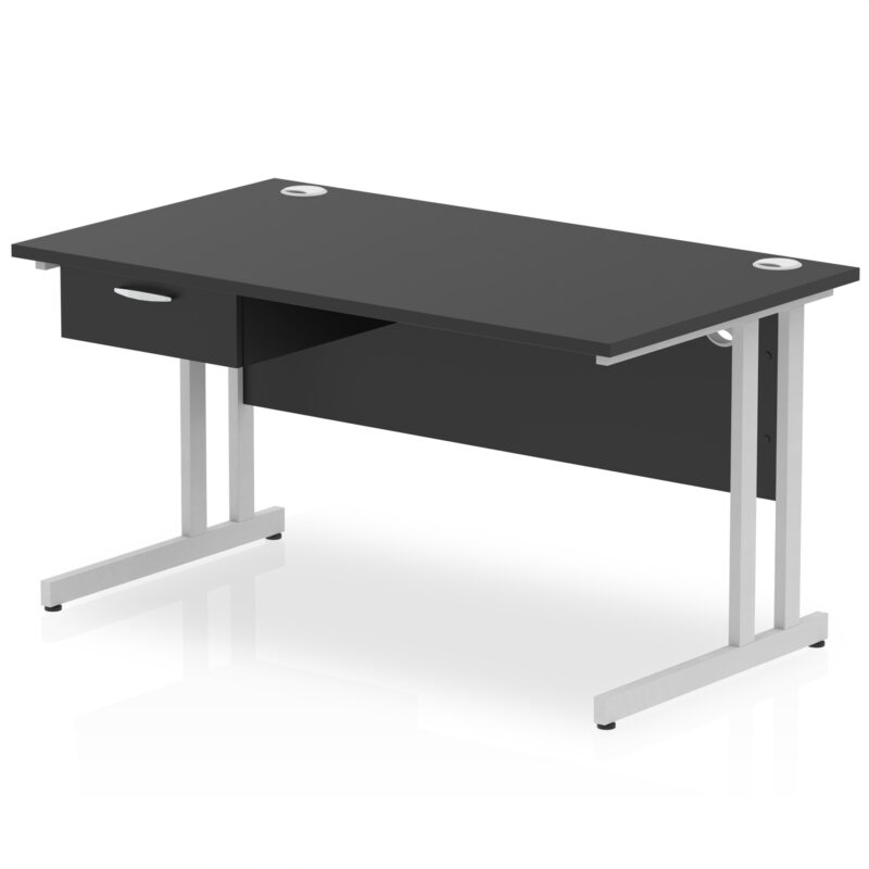Surge Cantilever Straight Desk Silver Frame With Single One Drawer Fixed Pedestal - Image 9