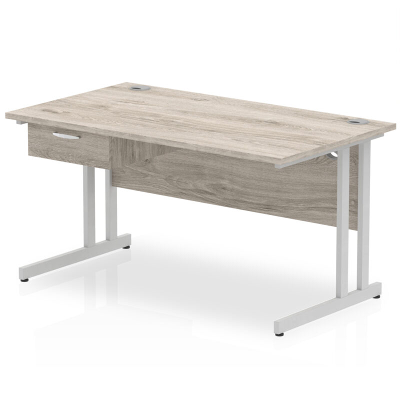 Surge Cantilever Straight Desk Silver Frame With Single One Drawer Fixed Pedestal - Image 10
