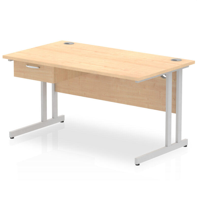Surge Cantilever Straight Desk Silver Frame With Single One Drawer Fixed Pedestal - Image 11