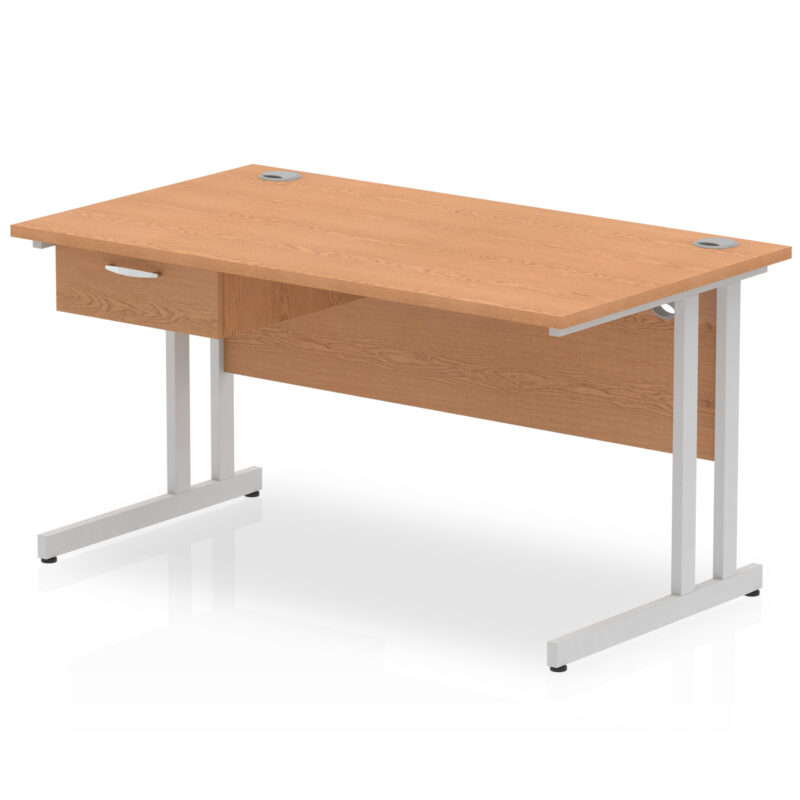 Surge Cantilever Straight Desk Silver Frame With Single One Drawer Fixed Pedestal - Image 12
