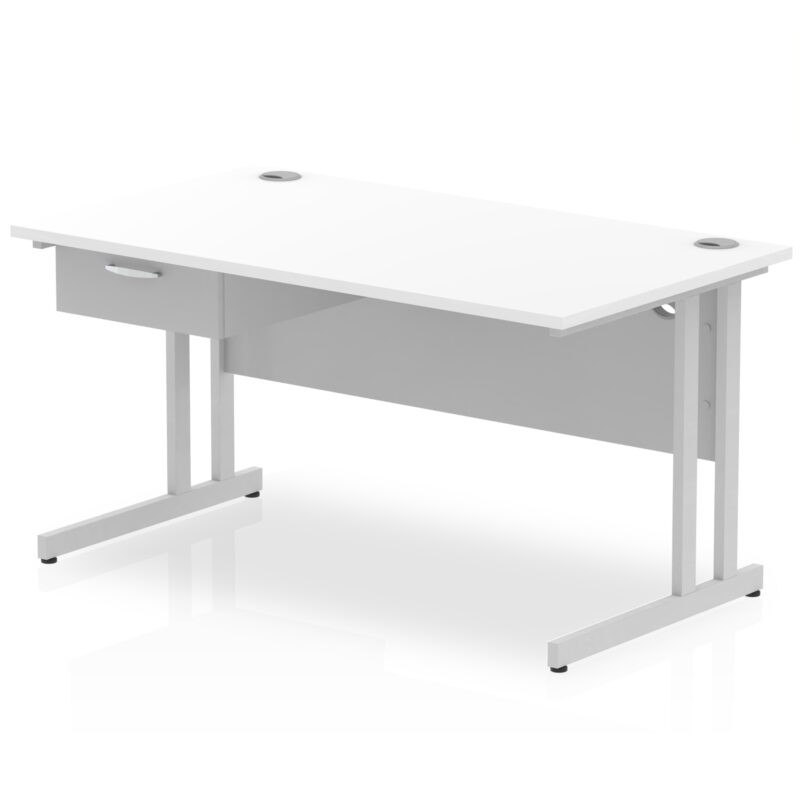 Surge Cantilever Straight Desk Silver Frame With Single One Drawer Fixed Pedestal - Image 13