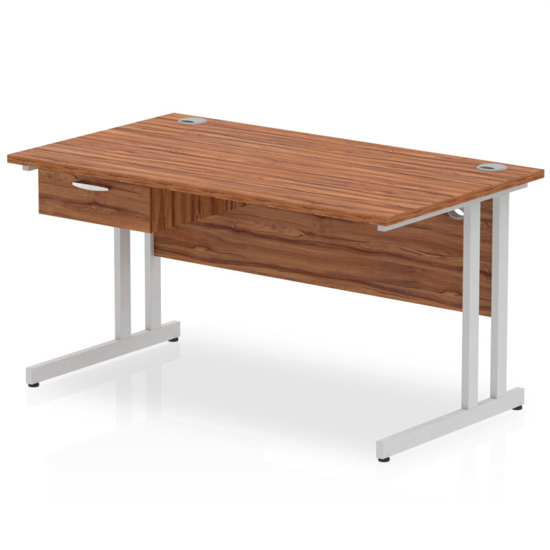 Surge Cantilever Straight Desk Silver Frame With Single One Drawer Fixed Pedestal - Image 14