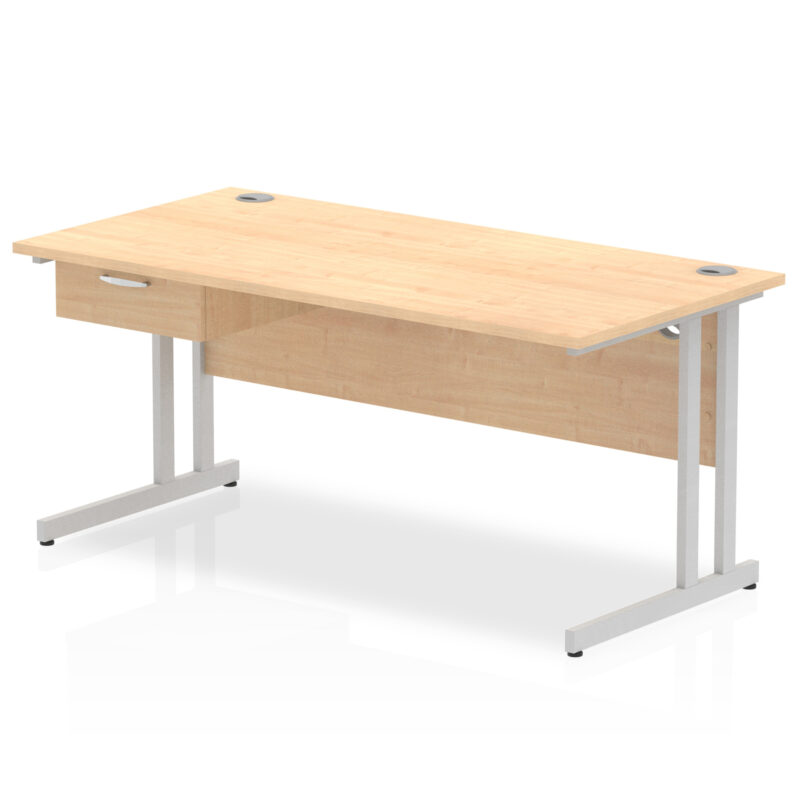 Surge Cantilever Straight Desk Silver Frame With Single One Drawer Fixed Pedestal - Image 18