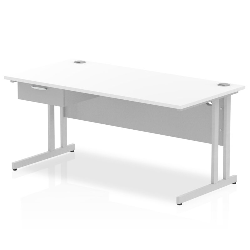 Surge Cantilever Straight Desk Silver Frame With Single One Drawer Fixed Pedestal - Image 20