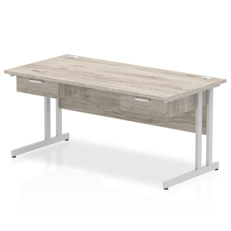 Surge Cantilever Straight Desk Silver Frame With Two One Drawer Fixed Pedestals - Image 3