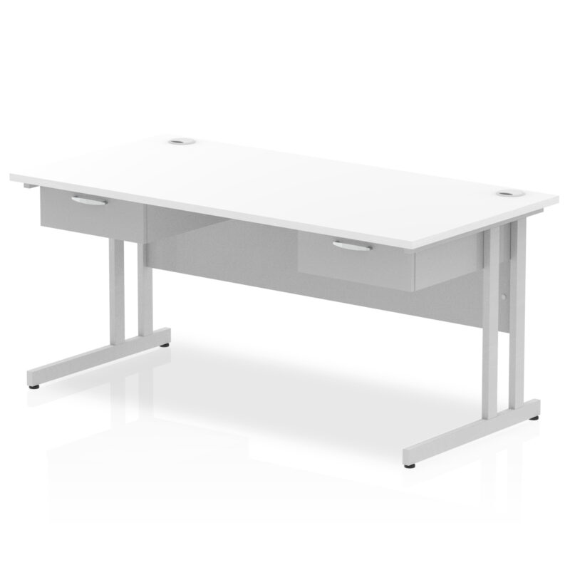 Surge Cantilever Straight Desk Silver Frame With Two One Drawer Fixed Pedestals - Image 6