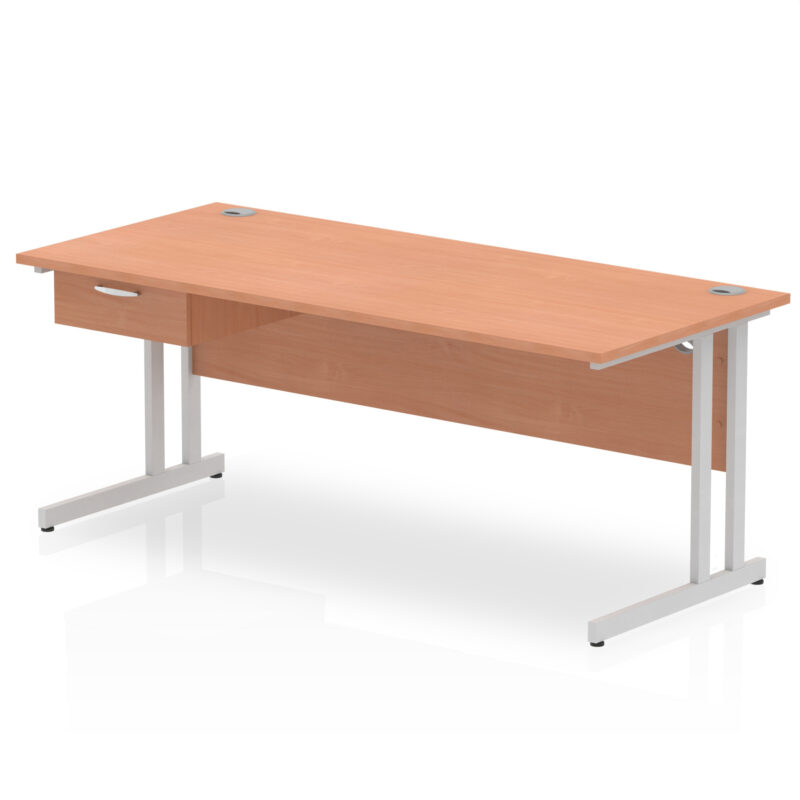 Surge Cantilever Straight Desk Silver Frame With Single One Drawer Fixed Pedestal - Image 22