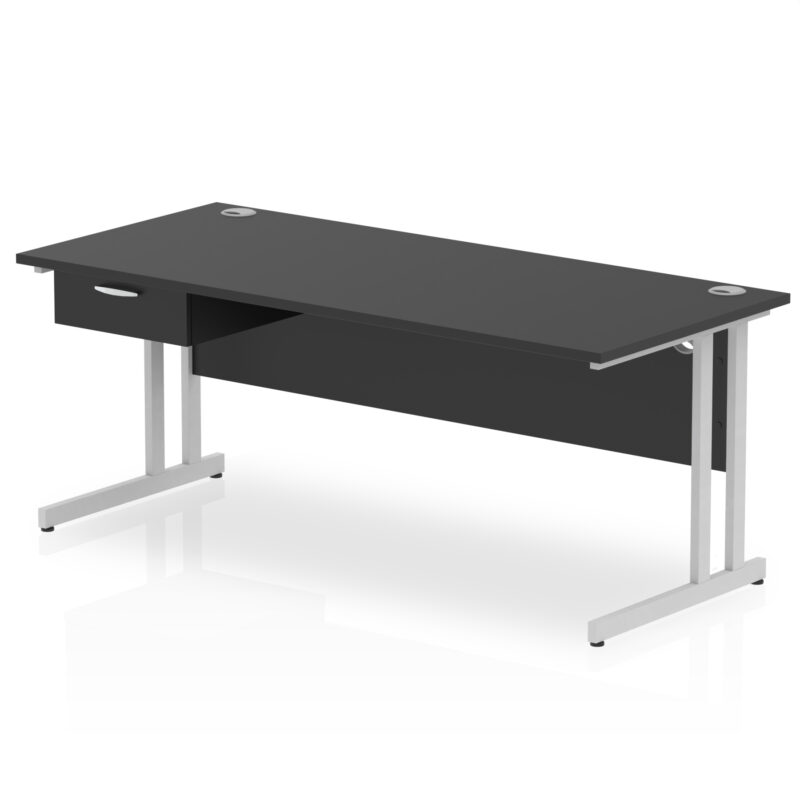 Surge Cantilever Straight Desk Silver Frame With Single One Drawer Fixed Pedestal - Image 23