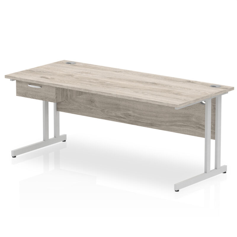 Surge Cantilever Straight Desk Silver Frame With Single One Drawer Fixed Pedestal - Image 24