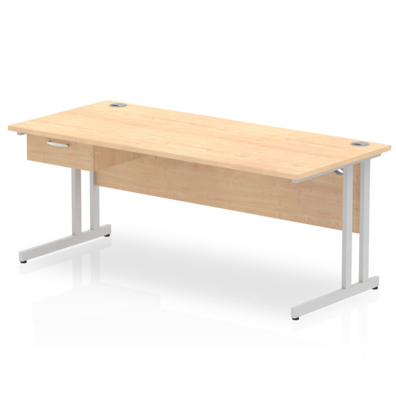 Surge Cantilever Straight Desk Silver Frame With Single One Drawer Fixed Pedestal - Image 25